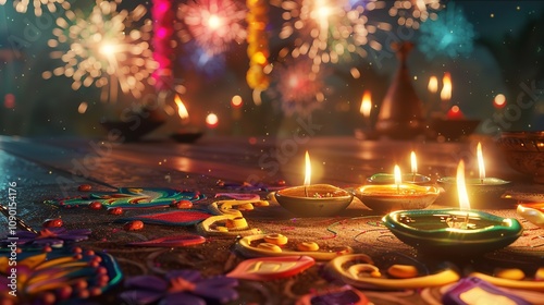 Wallpaper Mural A Colorful Diwali Scene with Diyas, Lit Rangoli Designs

 Torontodigital.ca