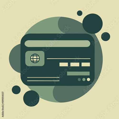 Debit card illustration with abstract elements for secure online transactions