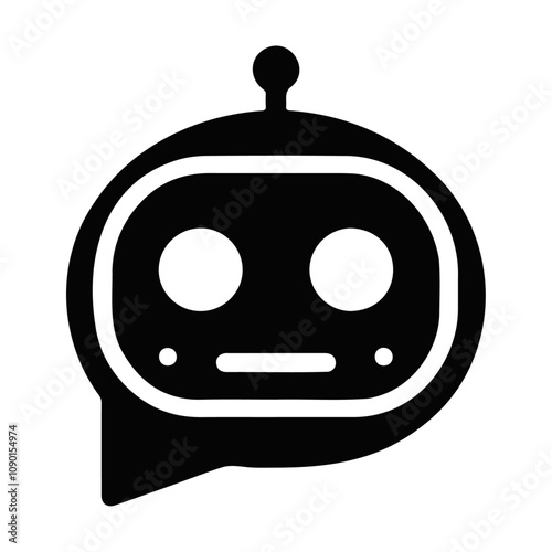 modern robotic message icon design, black silhouette chat bot vector