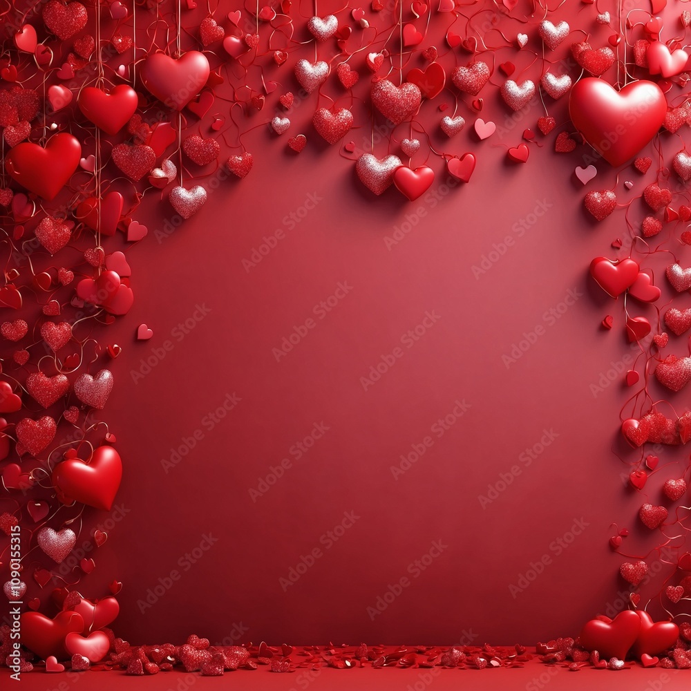 red background decorated with hearts for Valentine's Day red background decorated with hearts for Valentine's Day
