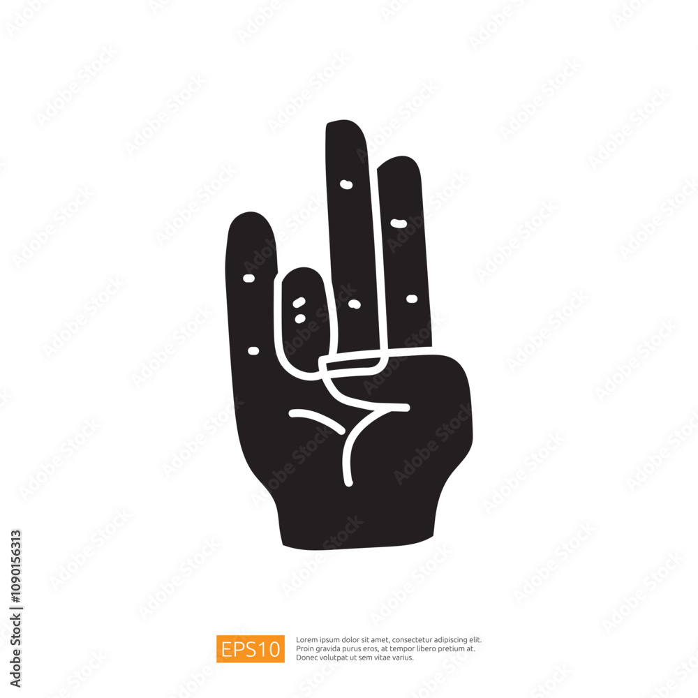 Obraz premium A stylized hand gesture with three fingers raised, possibly symbolizing peace or a greeting. The design is bold and minimalistic, suitable for graphic use.