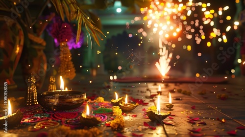 Wallpaper Mural A Colorful Diwali Scene with Diyas, Lit Rangoli Designs

 Torontodigital.ca