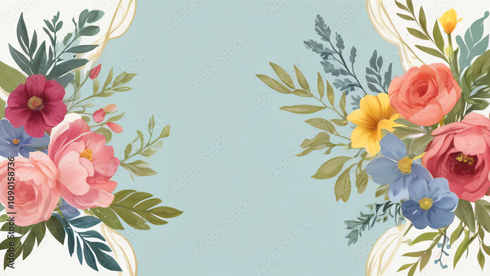 Obraz premium Watercolor floral wedding card with blank space for text.
