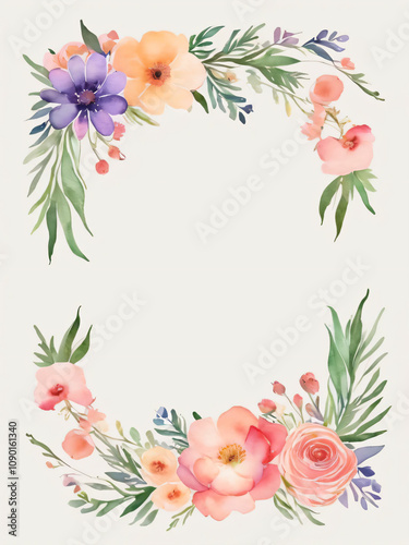 Soft watercolor floral wedding card with blank center.