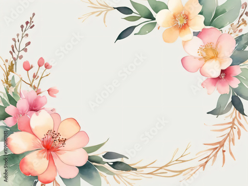 Watercolor floral wedding card with blank space for text.