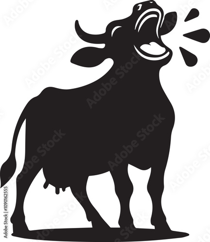 A laughing cow silhouette with its mouth wide open