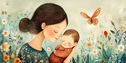 Mother Cuddling Baby for Love and Nurture in Family Home or Nursery