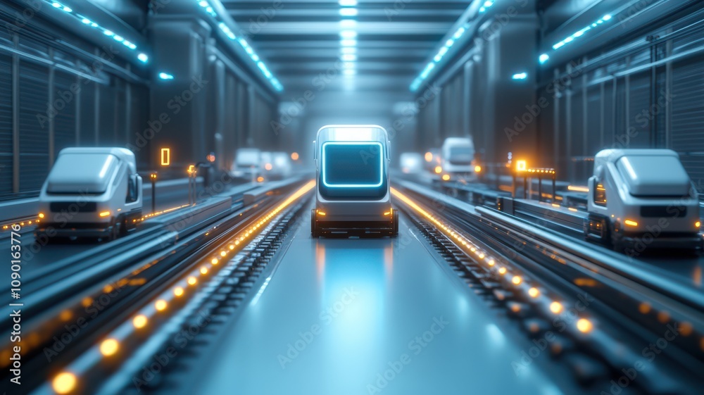 Fototapeta premium Futuristic train in a high-tech underground station.