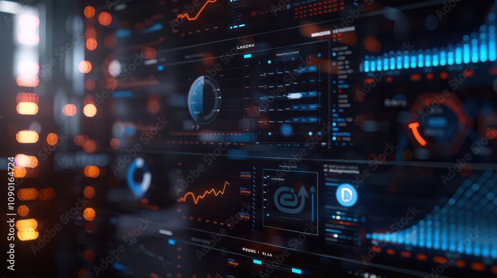 Obraz premium Futuristic technology background with glowing graphs and charts. 3d rendering