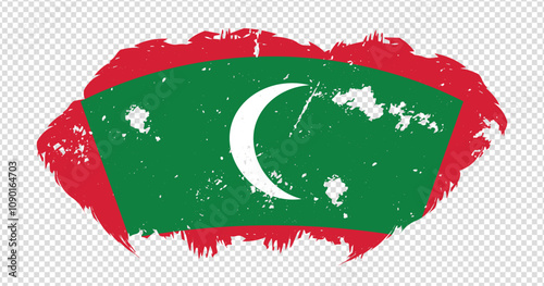 Maldives national flag with distressed stroke brush effect on isolated background