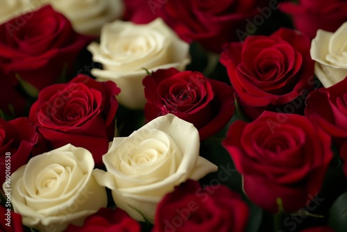 A vibrant bouquet of lush roses, elegantly arranged, showcasing a romantic palette perfect for Valentine's Day celebrations.