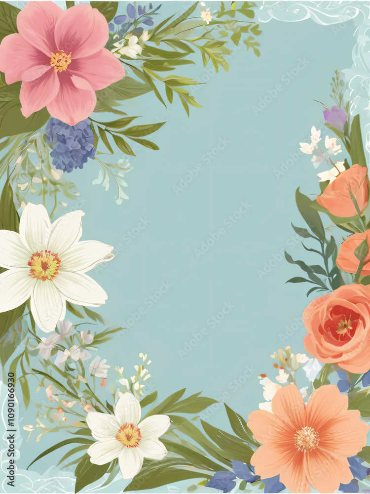 Obraz premium Blank wedding invitation surrounded by watercolor flowers.