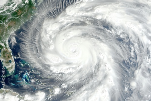 Climate change fuels typhoons over oceans. Hurricane swirling over ocean waters photo