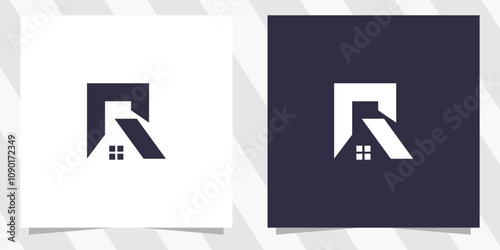 letter r with home logo design vector