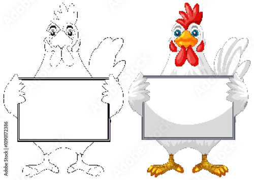 Chickens Holding Blank Signs Illustration