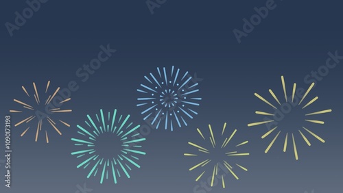 Background warna biru tua Vektor kembang api Tahun Baru menggambarkan serangkaian ledakan berwarna cerah yang memancar di langit malam. Ilustrasi vektor kembang api dalam berbagai aplikasi grafis