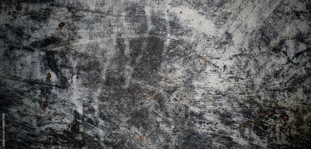 Fototapeta premium Gray grunge wall with cracks for backgrounds and overlays, Rustic grayscale coloured faded wooden subtle striped textured effect blank empty horizontal.