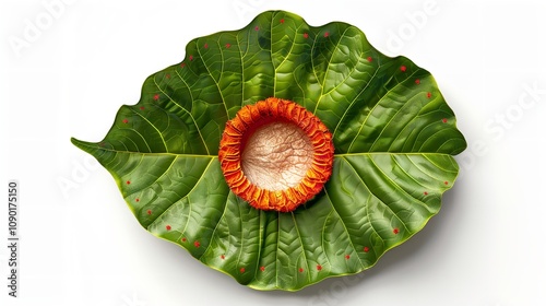 A Top View of a Betel Nut Placed on a Betel Leaf (Paan)

 photo