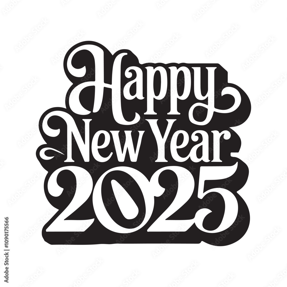 Obraz premium Happy New Year Silhouette Calligraphy Typography Design