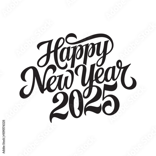 Happy New Year Silhouette Calligraphy Typography Design