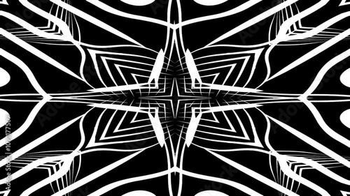 Black and white line mandala kaleidoscope animation abstract gothic background