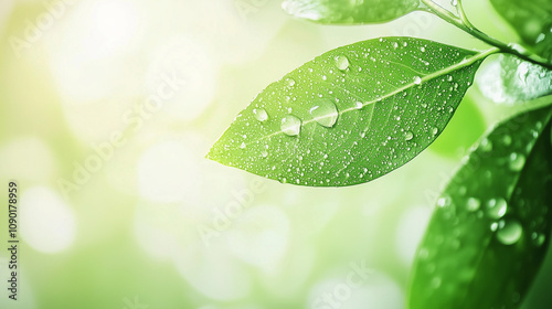 Dew Drops on Green Leaves: ...