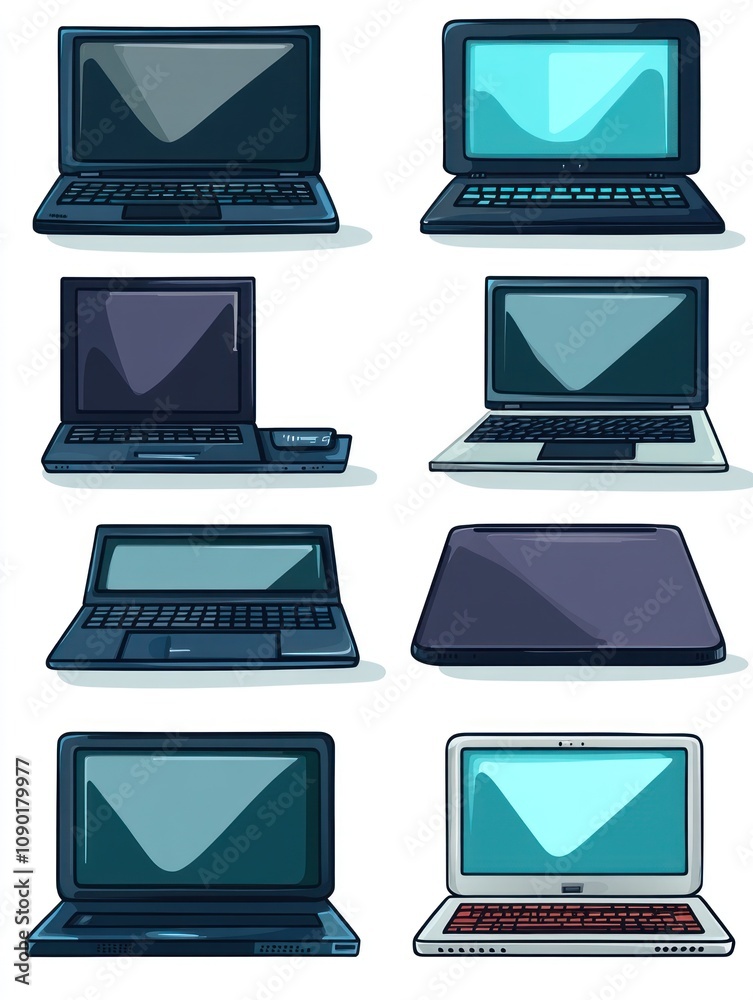 A collection of various laptop designs in a grid layout. A collection of various laptop designs in a grid layout.