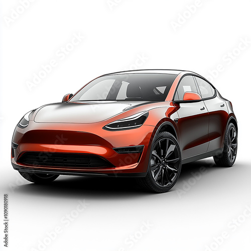 Red sedan car on white -3D rende, Back view of a generic red sports car, isolated on a white background, Electric car in concept, EV car isolated on white background