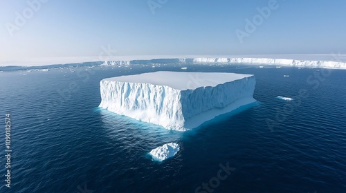 Dramatic image of a melting iceberg floating in the ocean symbolizing the impact of rising temperatures and the fragile state of polar environments due to climate change and global warming photo