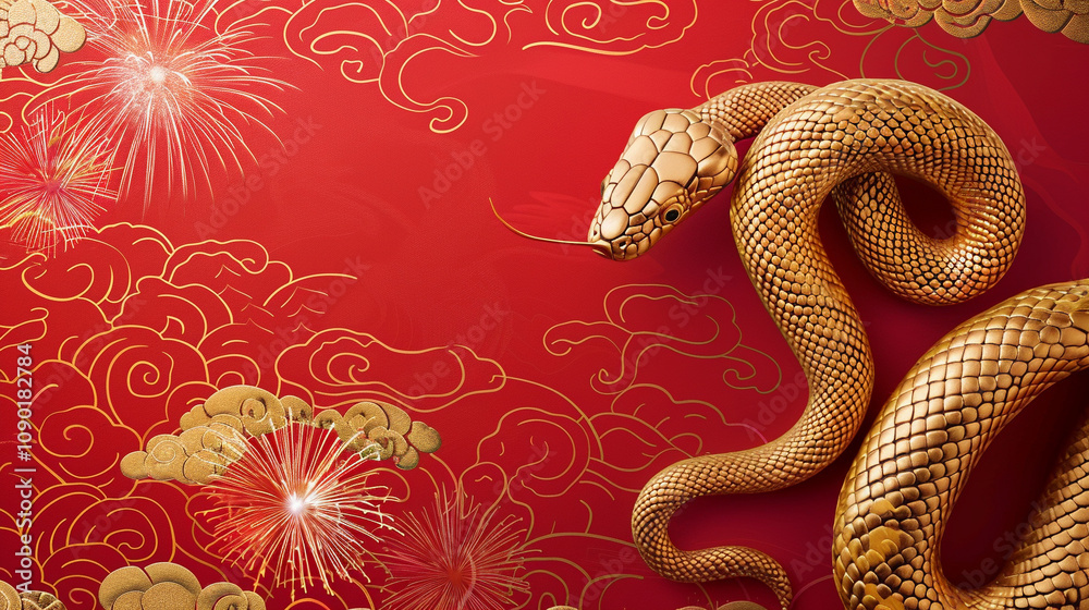 Obraz premium golden dragon on red back ground