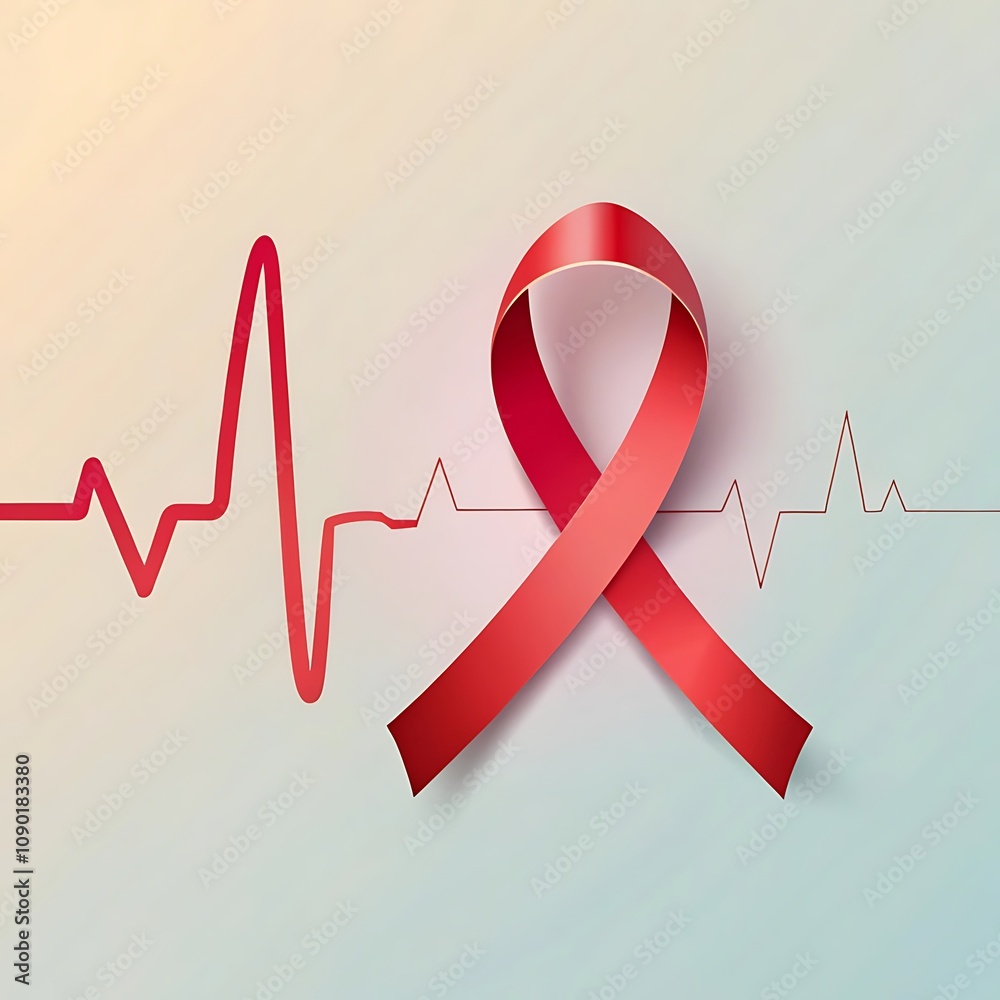 Red Ribbon Heartbeat: A red ribbon, a symbol of hope and strength ...