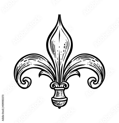 fleur de lys engraving black and white outline, good quality