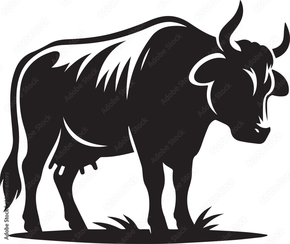 Fototapeta premium A cow silhouette with its head lowered vector