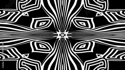 Black and white line mandala kaleidoscope animation abstract gothic background