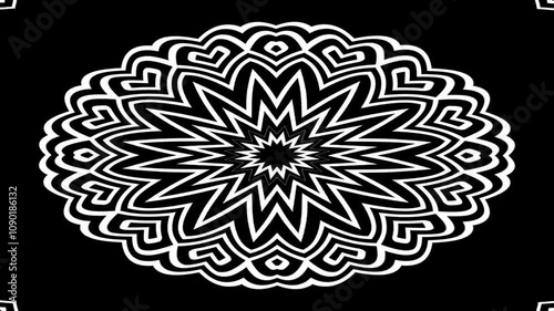 Black and white line mandala kaleidoscope animation abstract gothic background