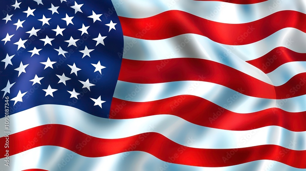 Fototapeta premium A close-up of the American flag, with the stars and stripes waving in the wind.