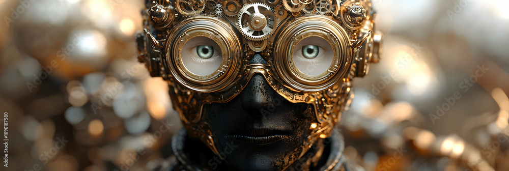 Fototapeta premium A 3D Rendered Portrait of a Steampunk Figure with Goggles and Cogs