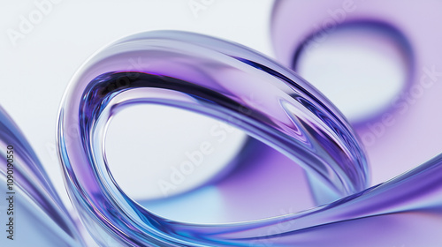 Vibrant Glass Curved Shapes with Purple and Blue Reflections on White Background - High Quality Macro Photography in Minimalist Style