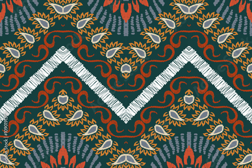 Ethnic ikat seamless pattern in tribal. Aztec geometric ethnic ornament print. Ikat pattern style. Design for background, wallpaper, illustration, fabric, clothing, carpet, textile, batik, embroidery.
