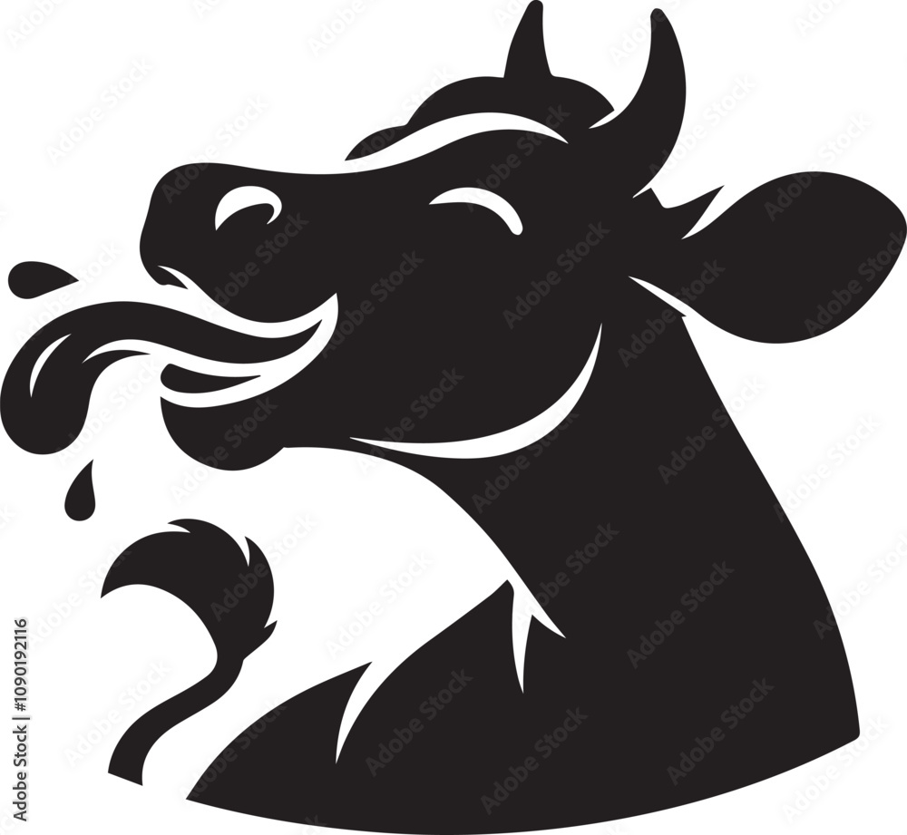 Obraz premium A silhouette of a cow with its tongue out happily licking