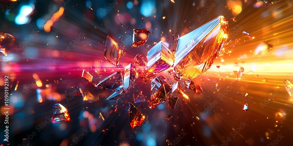 Fototapeta premium Shattering crystal explosion with vibrant colors and dynamic energy.
