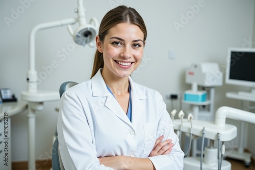 Professional Dental Hygienist in Modern Clinic Setting, Perfect for Medical and Dental Marketing Materials photo