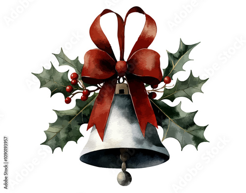 Vector watercolor illustration christmas bells isolated，Christmas decorations, ringing bells