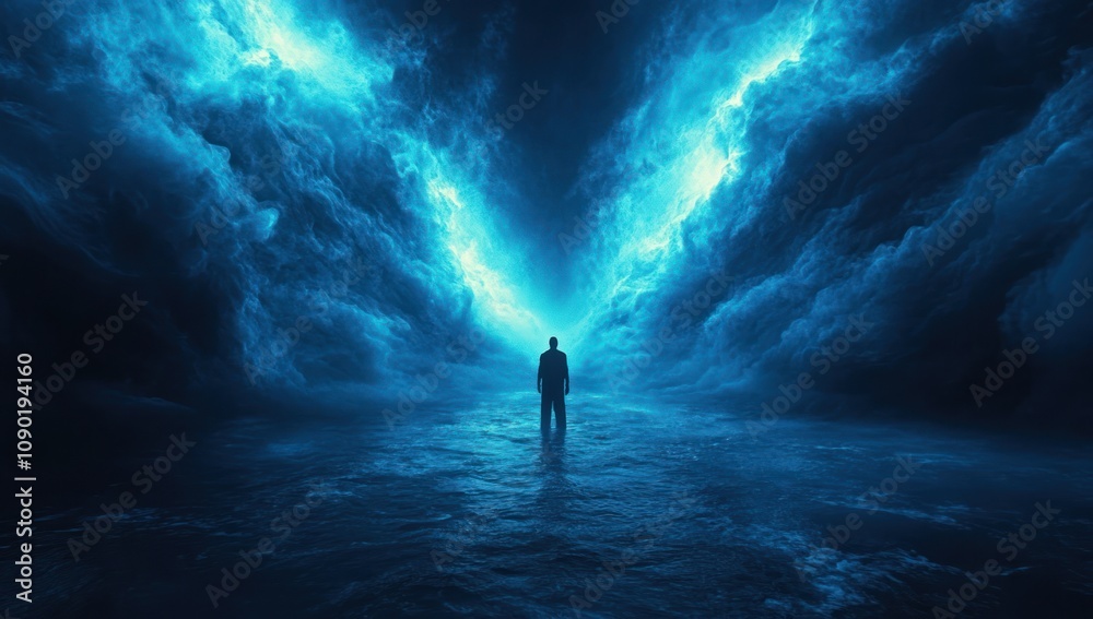 Obraz premium Man Standing in a Sea of Clouds