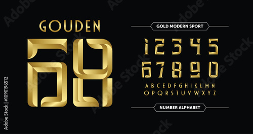 Gouden 68: Luxurious gold jersey numbers paired with a stylish alphabet. Set against a dark background for a premium, sophisticated look. Ideal for standout designs.