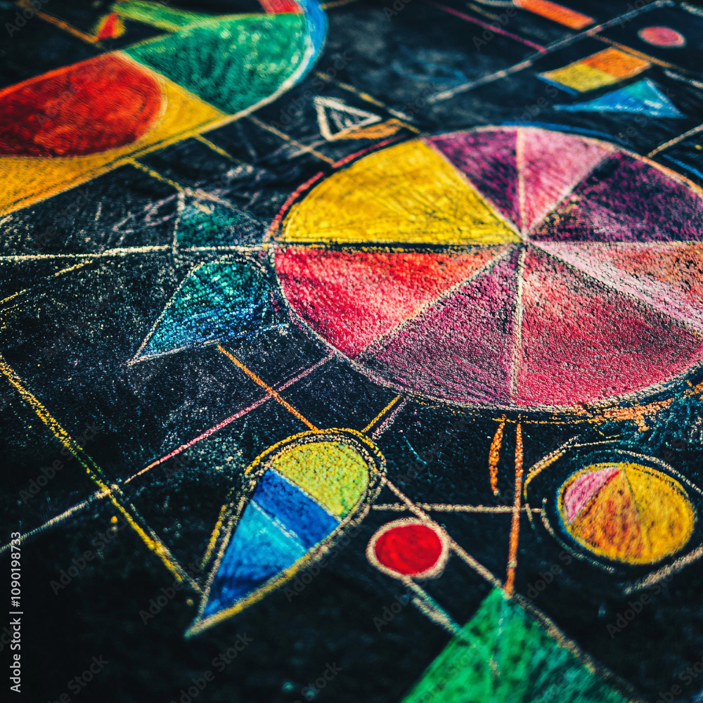 Fototapeta premium colorful abstract chalk drawing on black surface