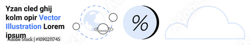 Planets encircling Earth, percentage symbol, and a cloud with placeholder text. Ideal for educational content, business presentations, scientific data, weather reports, mathematics, infographics