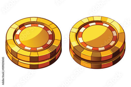 Collection of Isolated Golden Poker Chips on White Background - Set of Two Luxurious Chips.