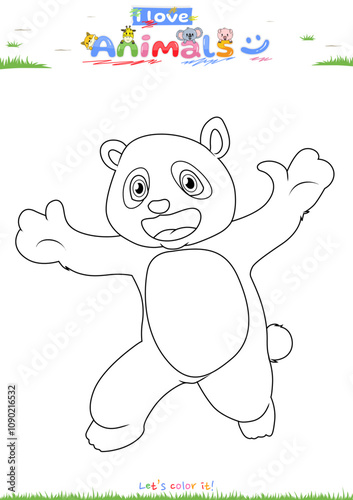 Lets color it Cute Panda cartoon