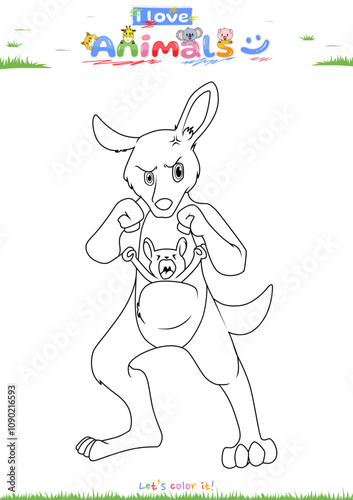 Lets color it Kangaroo Cartoon